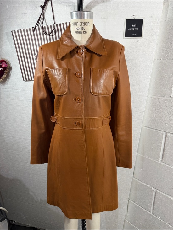 John Carlisle Jackets & Blazers - Vintage Classic Cognac Leather Button-Front Coat